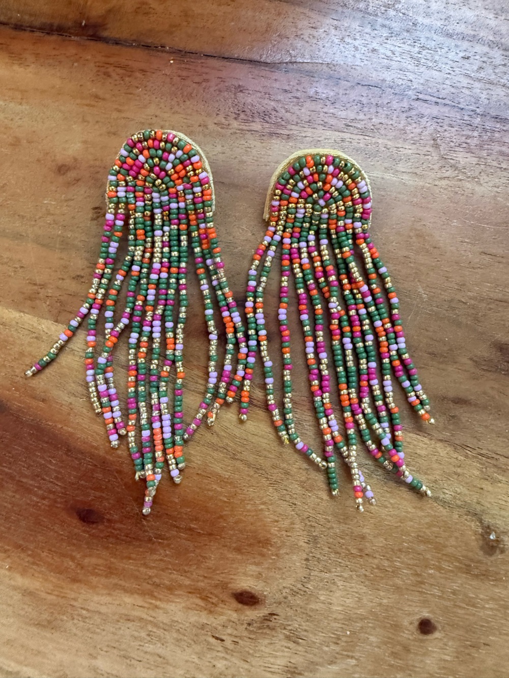 Colorful Seed Bead Fringe Statement Earrings Boho Festival Tassel